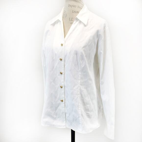 Talbots Tops - Talbots white embossed cotton button up long sleeve blouse shirt top slits 14